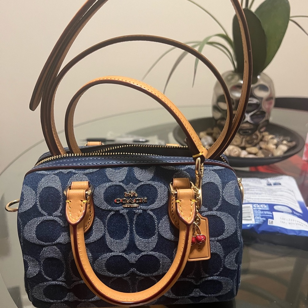 Coach Navy and Tan Mini Bag
